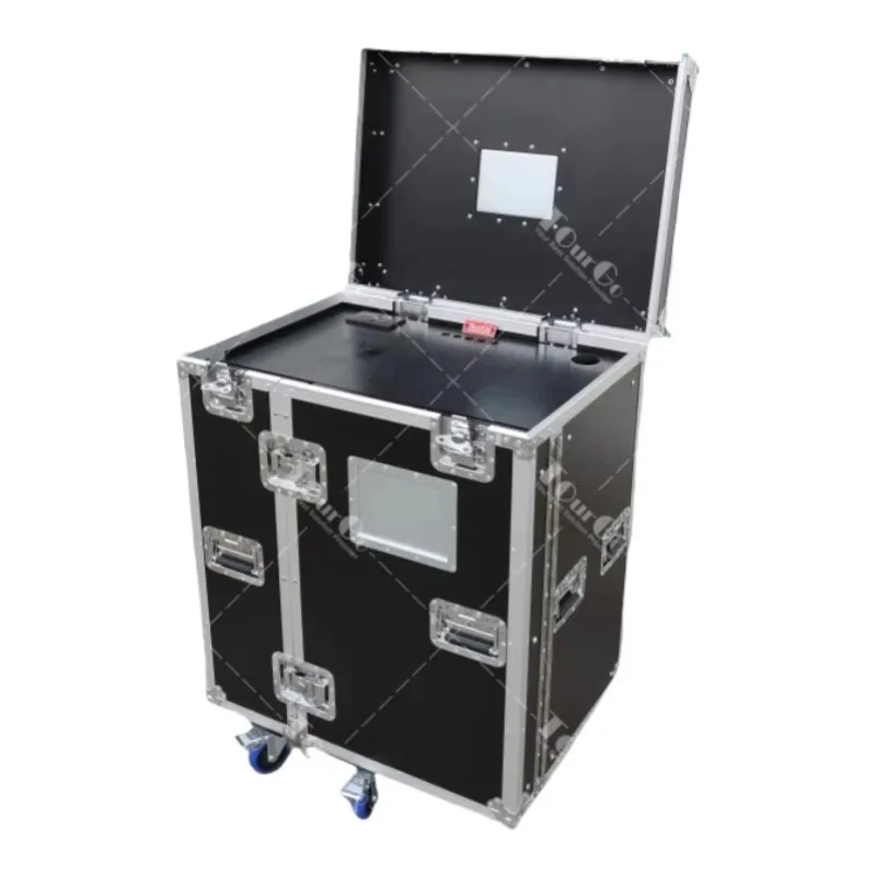 4-Drawer Backline Tool Flight Case Aluminum Makeup Storage Moving with Wheels & Power Socket