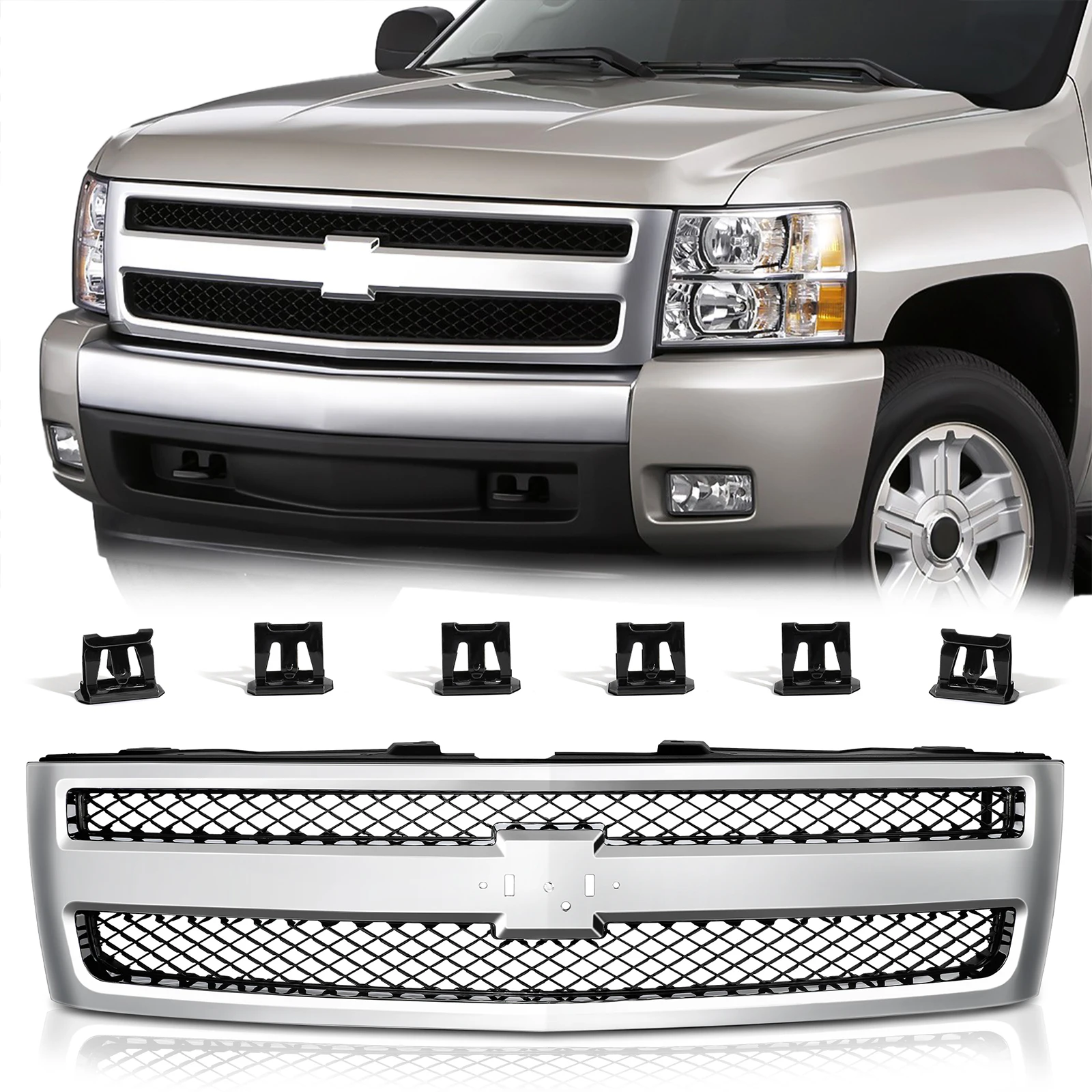 

Высококачественная автомобильная решетка нового станка для Chevy Silverado Grill 2007-2013 годов, хромированные автозапчасти