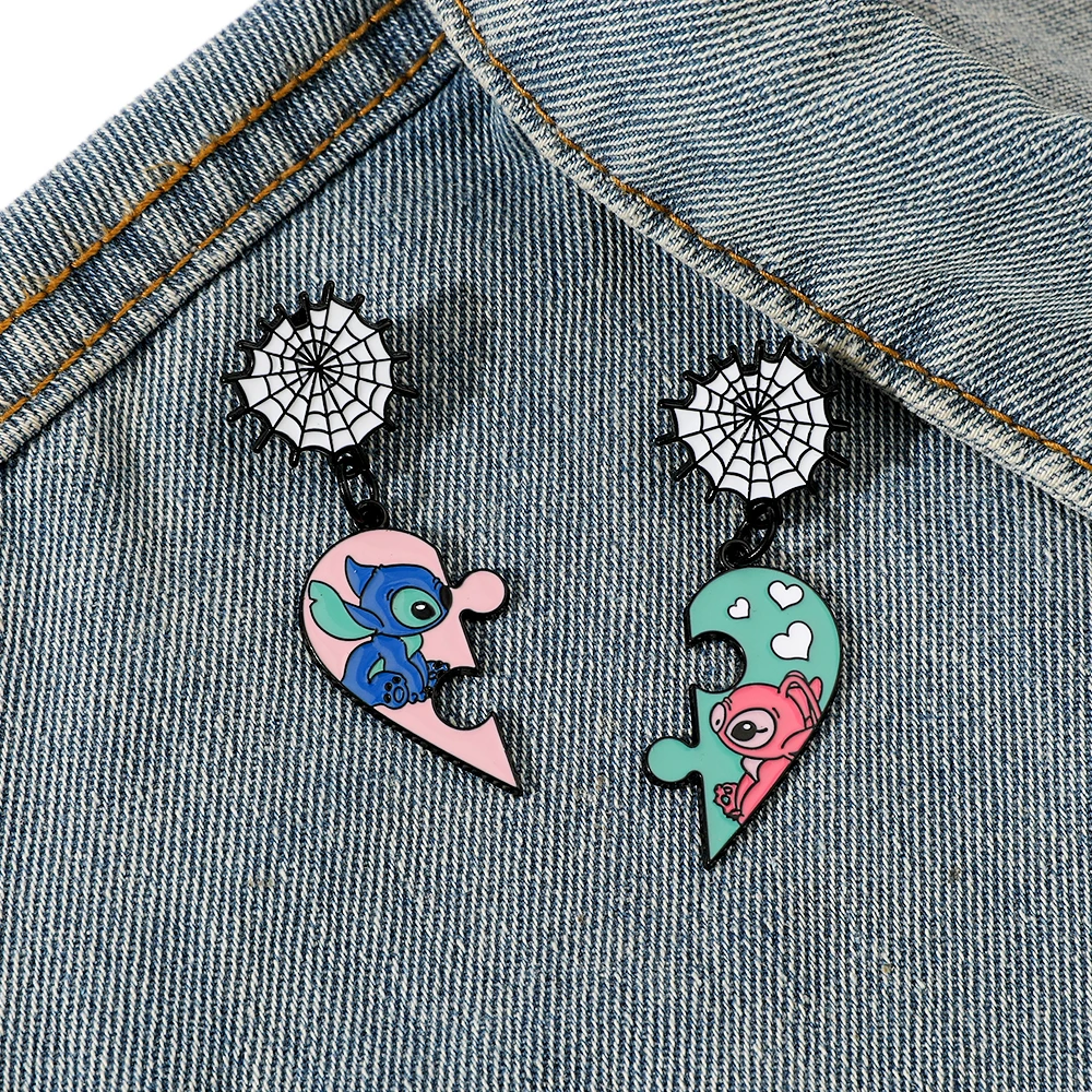 2 Pcs Newfangled Cartoon Brooch Creative Stitch Enamel Pin Metal Badge Jewelry Clothing Backpack Accessories Gift for Friends