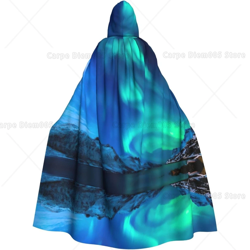 

Northern Lights Print Adults Hooded Cloak With Halloween Christmas Witch Cape Robe Costume Party Supplies