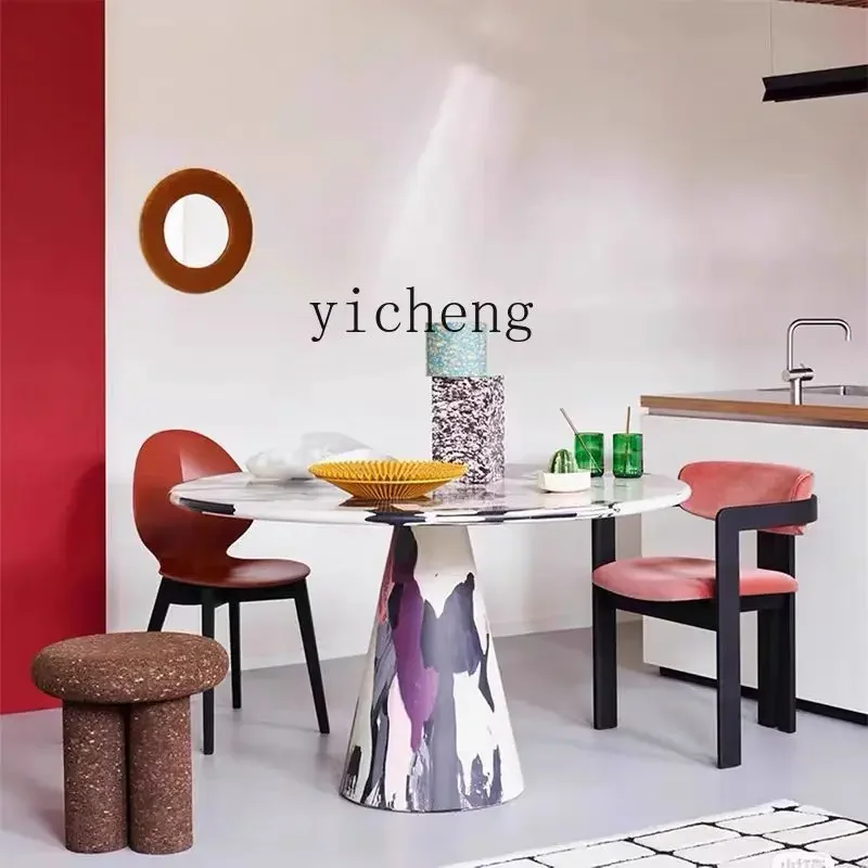 

ZK painted table FRP round dining table art oil painting creative light luxury color coffee table home accessories fairy garden