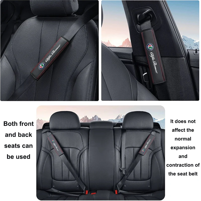 2pcs Car seat belt Nappa leather Shoulder Protector Car Accessories For Alfa Romeo 156 159 147 Giulietta Mito Car Accessories