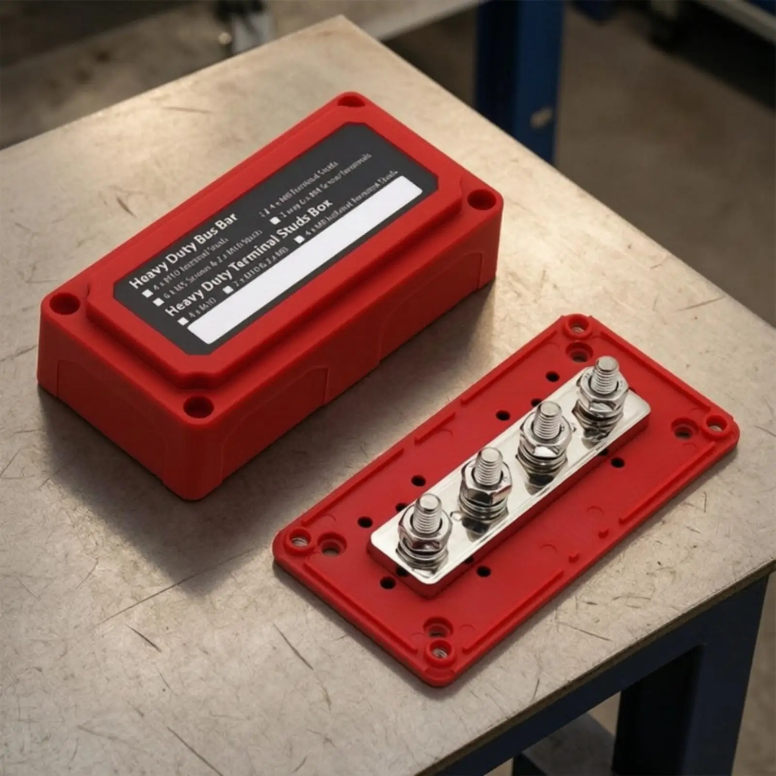 Bus Bar Terminal Box Heavy-Duty Bus Bar with Cover 4-Terminal Post Power Distribution Block with Cover for RV, Boat, Yacht
