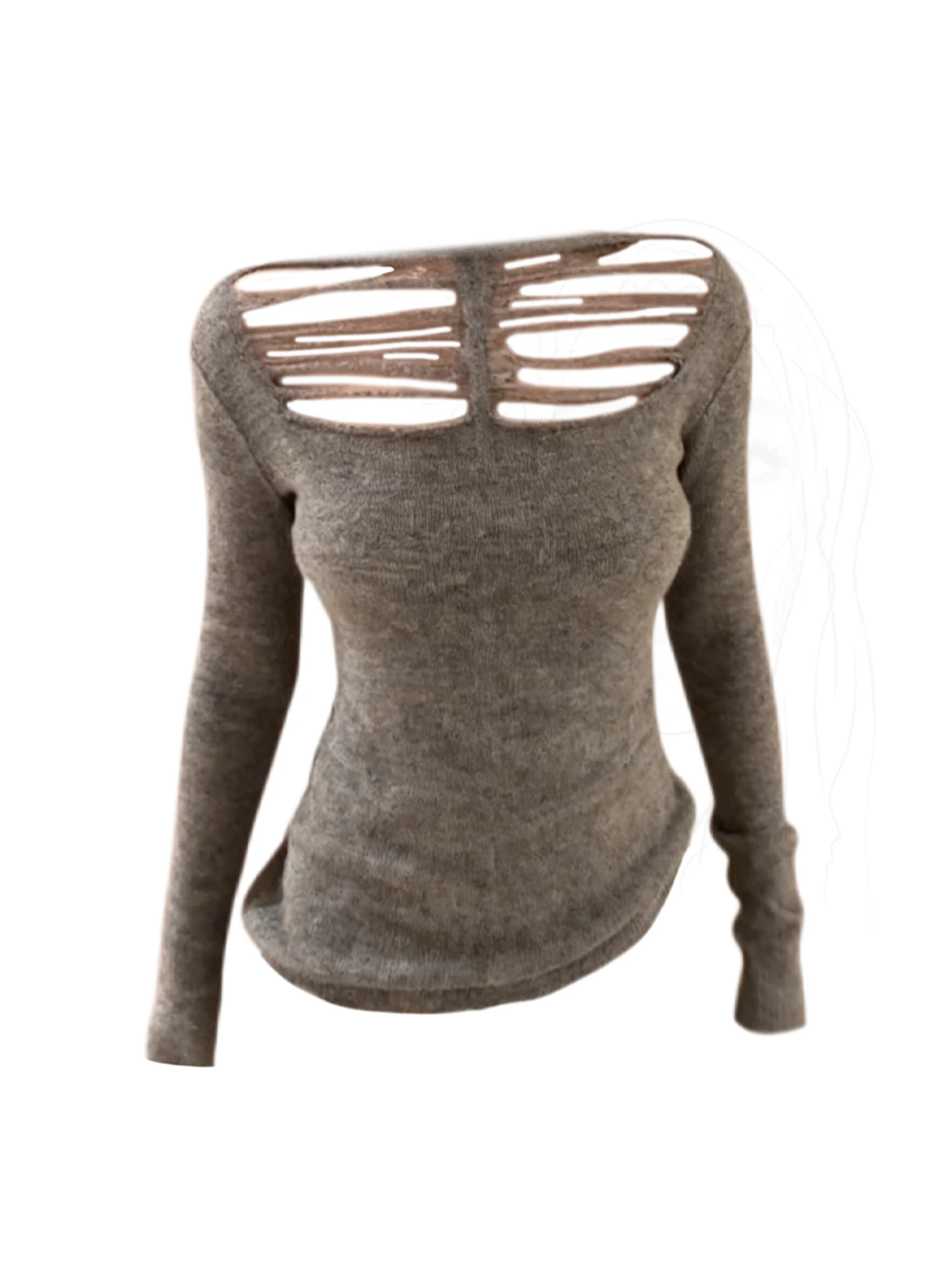 

Women Grey Y2k Knit T-shirt Vintage Harajuku Korean Style Gyaru Tee Top Long Sleeve Hollow Oversize T-shirts 2000s Clothes 2025