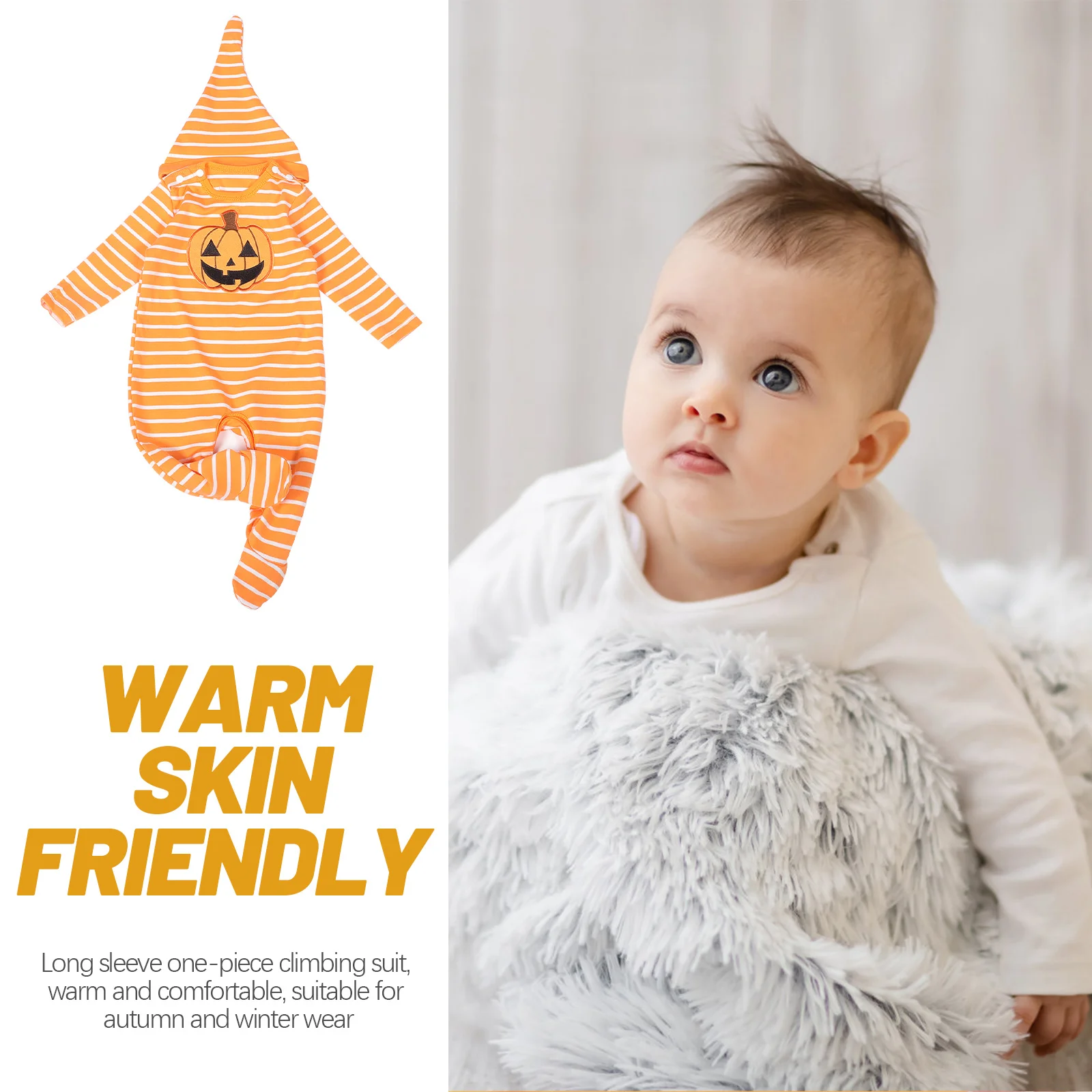 

1Set Newborn Pumpkin Halloween Romper Long Sleeve Bodysuit Hat Baby Jumpsuit Sleepwear Festival Outfit Newborn Halloween Costume