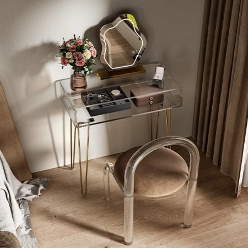 

Acrylic dresser light luxury high-end bedroom modern gold and silver hollow metal legs drawer makeup table