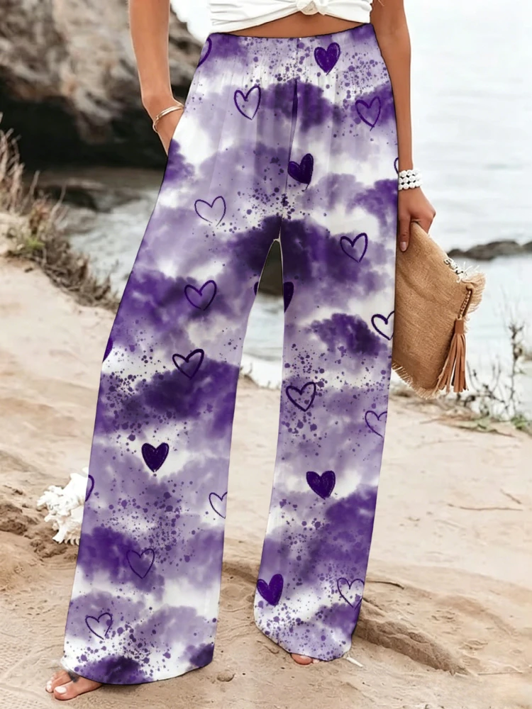 Palazzo Pant Wide - بنطلون نسائي واسع الساق بطبعة حبر