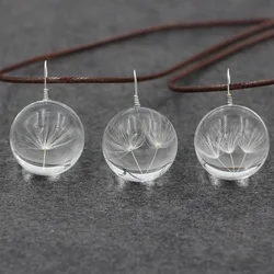 Real Dandelion Jewelry Crystal Glass Ball Dandelion Necklace Long Strip Leather Chain Fashion Pendant Necklaces for Women