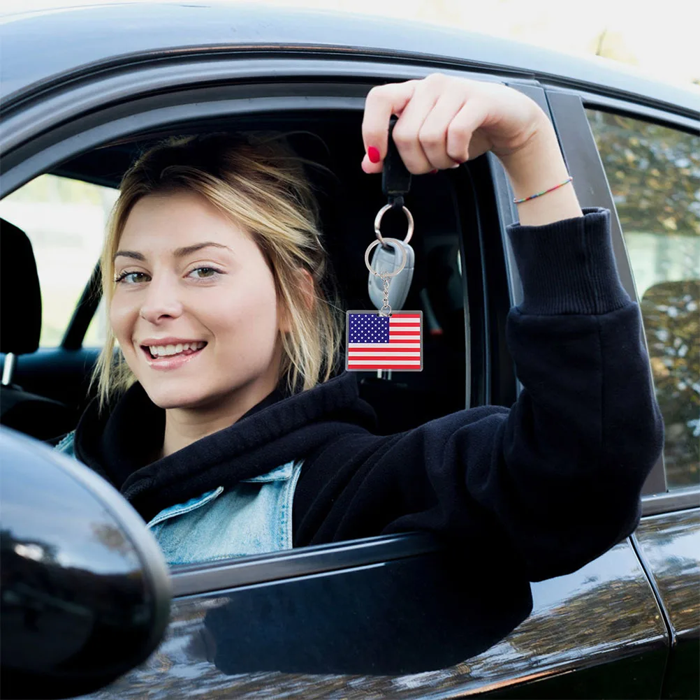 

6Pcs Acrylic American Flag Keychain Decorative Keyring Purse Backpack Hanging Ornament Patriotic Party Favor Gift