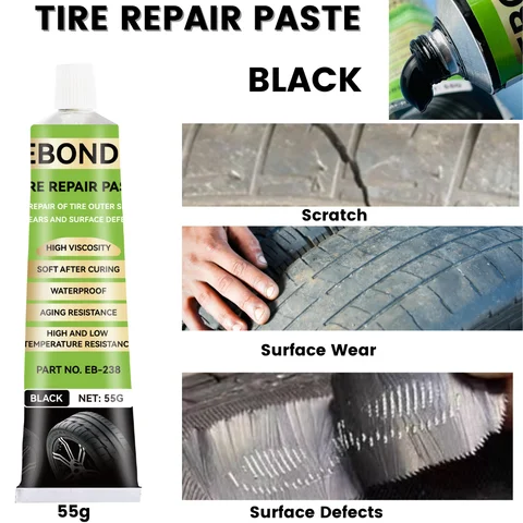 Pasta reparadora de neumáticos de coche y bicicleta para arañazos, pegamento negro Flexible resistente a altas temperaturas, sellador de goma resistente al desgaste de secado rápido