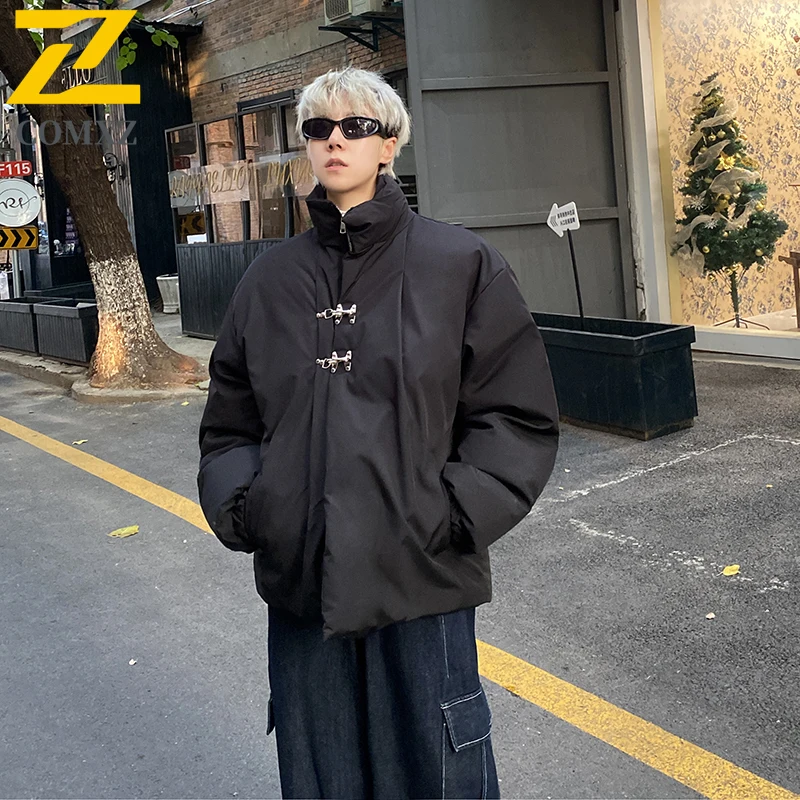 New Winter Jacket Men Stand Collar Front Back Pleated Elastic Cuffs Coat Loose Hong Kong Style Casual Daily Fashion Jackets