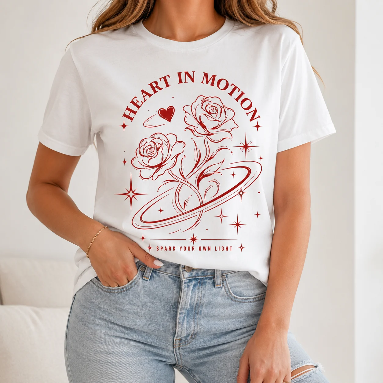 100% Cotton Heart In Motion Rose Print Women T-Shirt Vintage Y2K Casual Streetwear Top