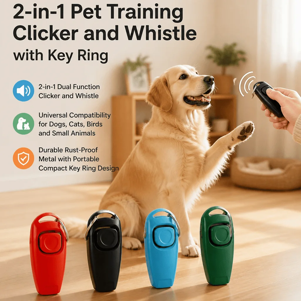 Sifflet d'entraînement pour chien, outil d'obéissance 2 en 1 pour chiot, dispositif de correction du comportement en métal compact et portable pour tous les animaux de compagnie