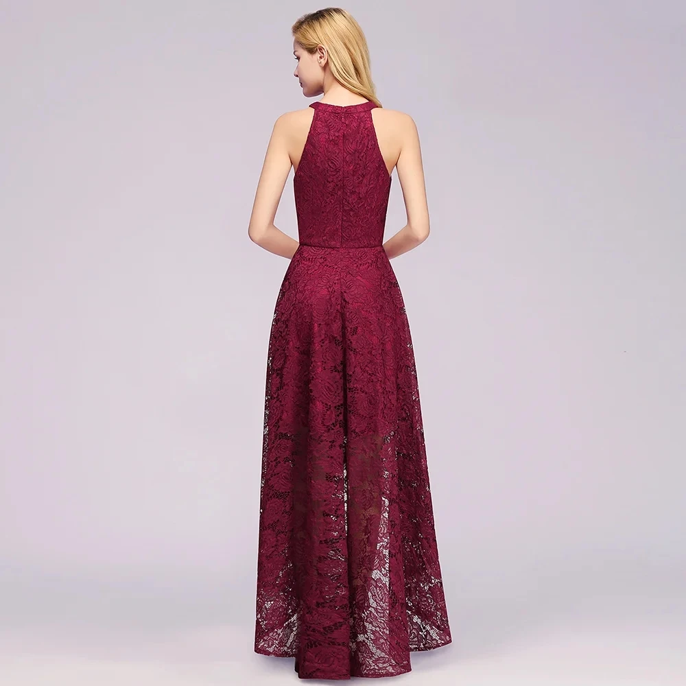 Burgundy Plus Size High Low Lace Evening Dresses 2024 Halter Sleeveless Appliques Long Formal Party Prom Gowns Vestido De Fiesta