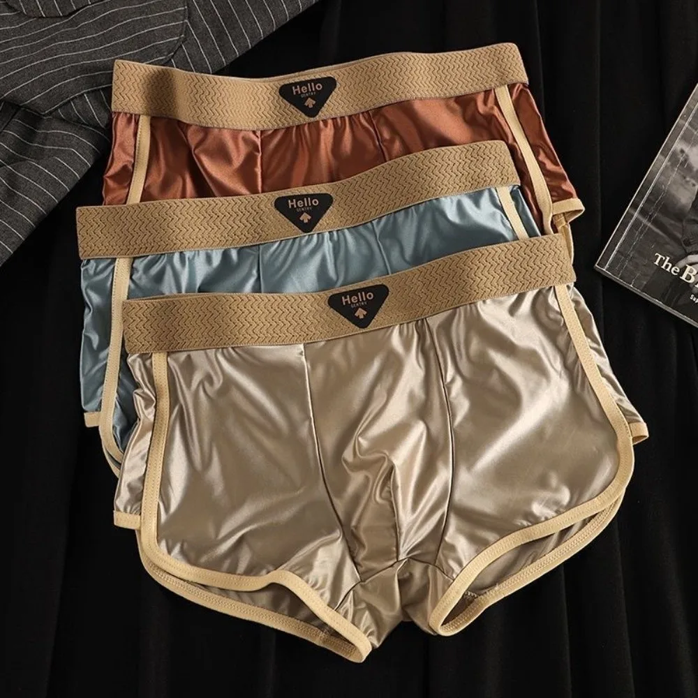 

3Pcs Breathable Thin Satin Silk Boxer Briefs Mid Waist Underpants Ice Silk Boxers Seamless Solid Color Underwear for Men Men
