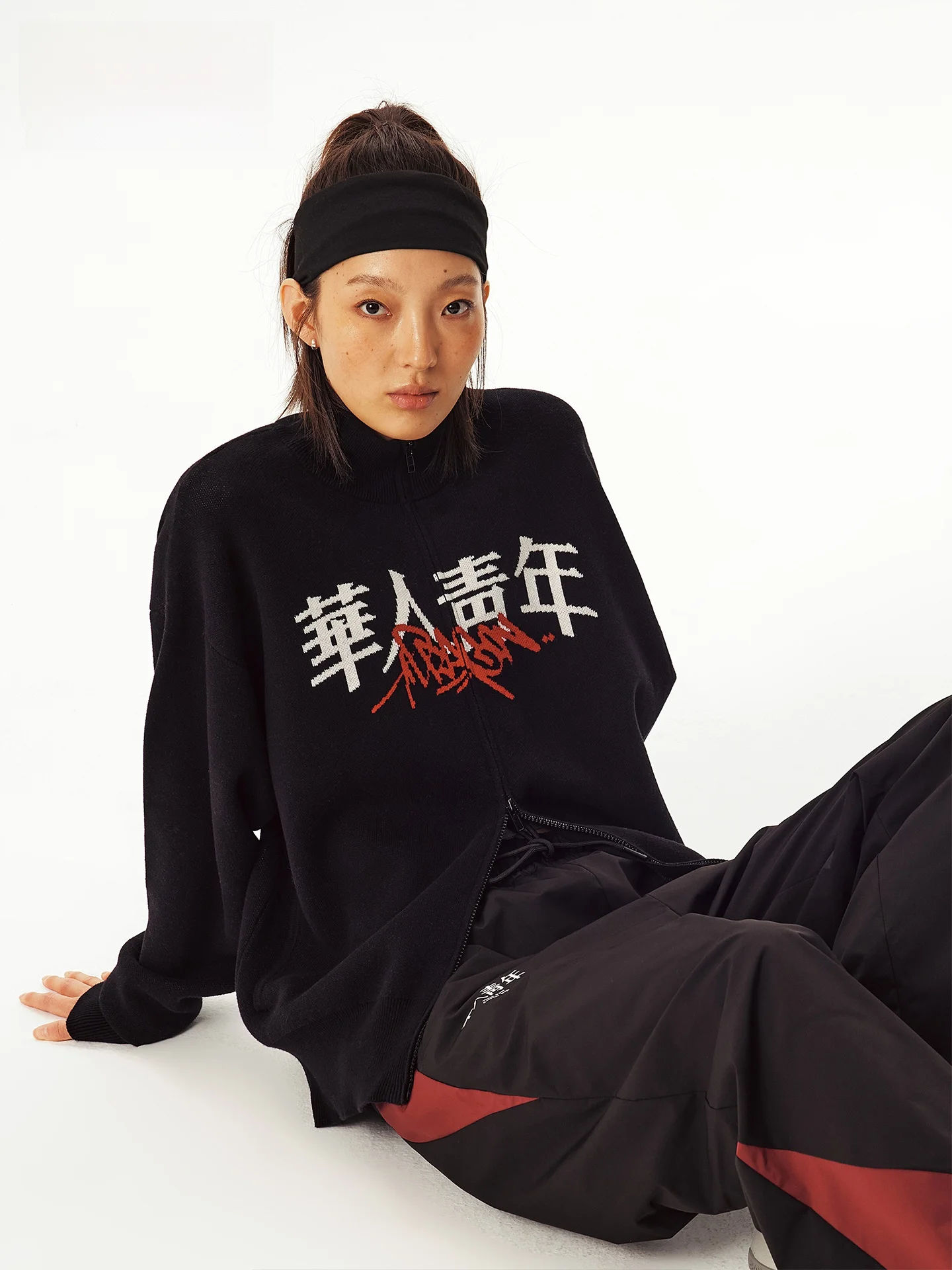 

Youthful Chinese fiti Large Letter Zipper Cotton Sweater Street Sle Couple's Open Cardigan Autumn Faion