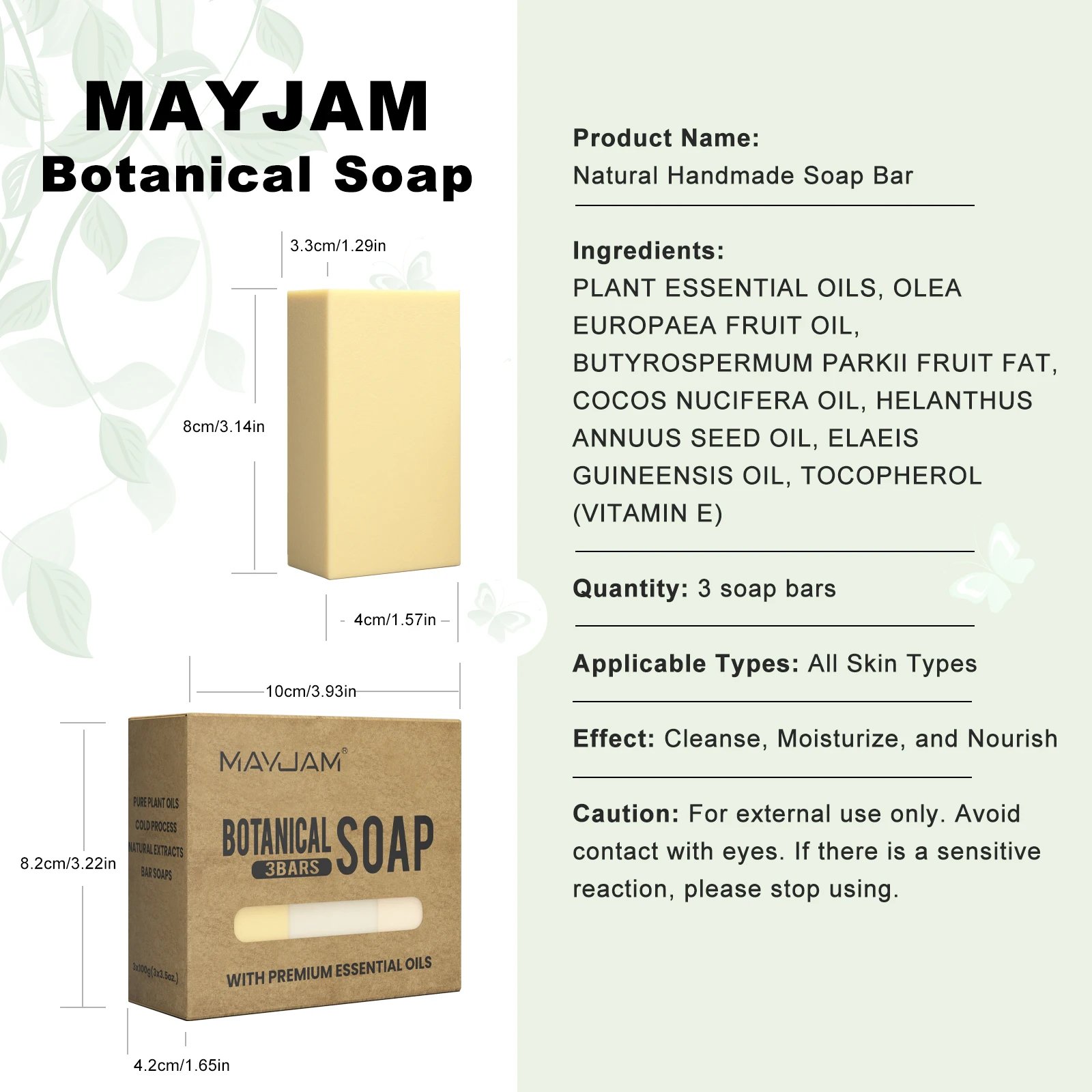 MAYJAM Handmade Soap Set 3 Pieces Cold Process Soap Plant Natural Essential Oils Scents for Men and Women