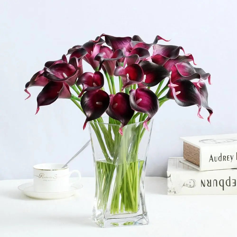 6 Stück Künstliche Calla-Lilien aus PU, Kunstblumen für Hochzeitssträuße, DIY-Blumendekoration für Innenräume, Zuhause, Büro und Tischdekoration – Detail 3
