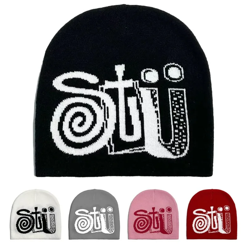 Unisex Graffiti-Buchstaben-Jacquard-Strickmütze Y2K Hip-Hop Stilisierte Text-Skull-Cap Weich Warm für Herbst Winter Tägliche Streetwear