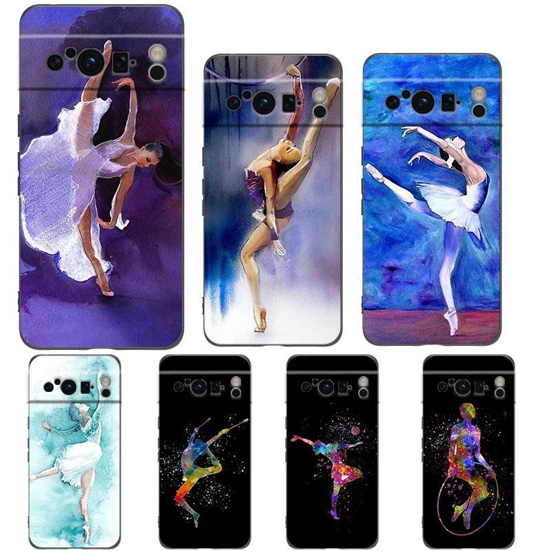 Gymnastics water color Phone Case For Google Pixel 9 8 7 6 Pro XL 8A 7A 6A TPU Shell Soft Shockproof Black Cover