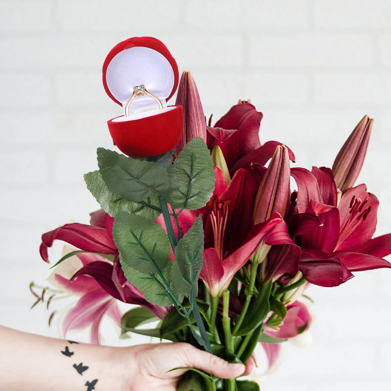 

Набор из 3 коробочек для колец с имитацией розы, дышащая ткань, дизайн в виде розы, для предложения руки и сердца, помолвки, свадьбы, вечеринки, органайзер для украшений