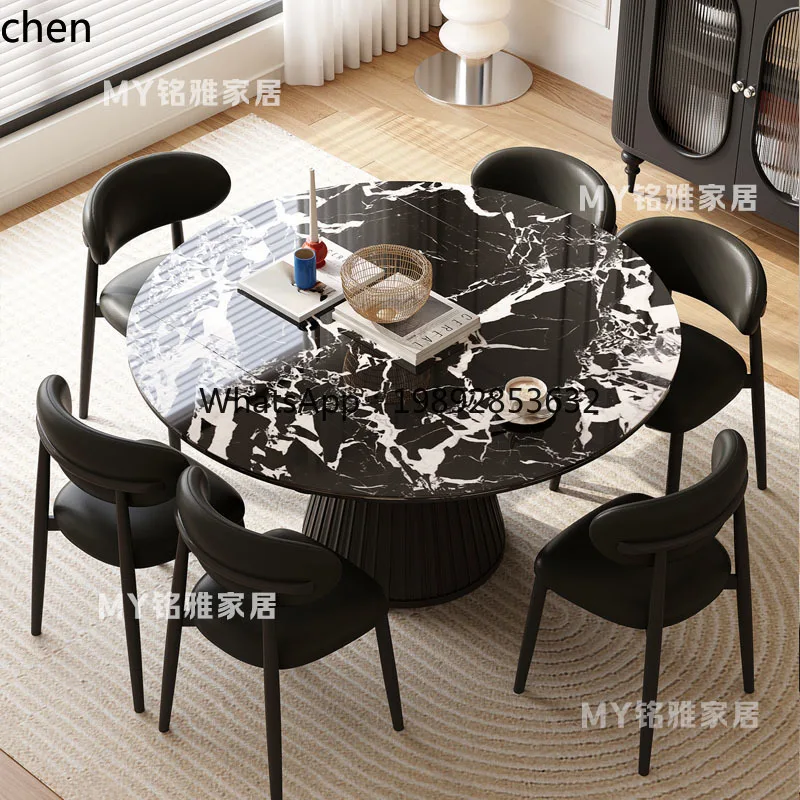 YFY Black Dining Table Marble Stretchable Folding Italian Microcrystalline Stone Round Table living room decoration