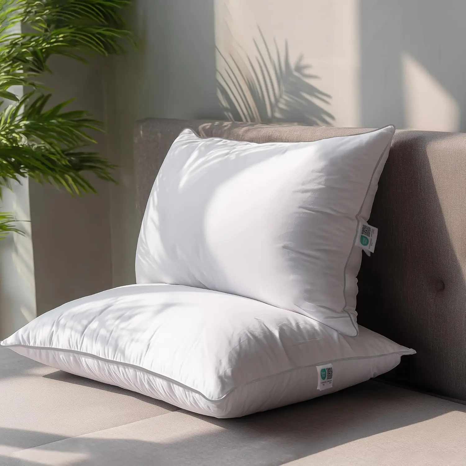 

King Size Goose Feather & Down Pillows 2 Pack, Hotel Quality with Cotton Cover, Medium Firm for All Sleepers