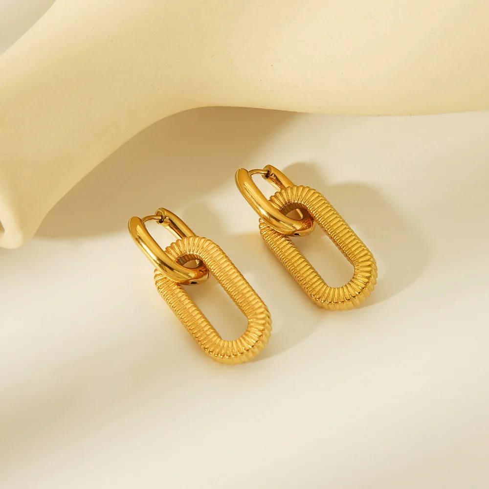 Fashionable Commuter Minimalist Titanium Steel Women's Earrings, Niche Textured Loop Pendant, Detachable Design Sense