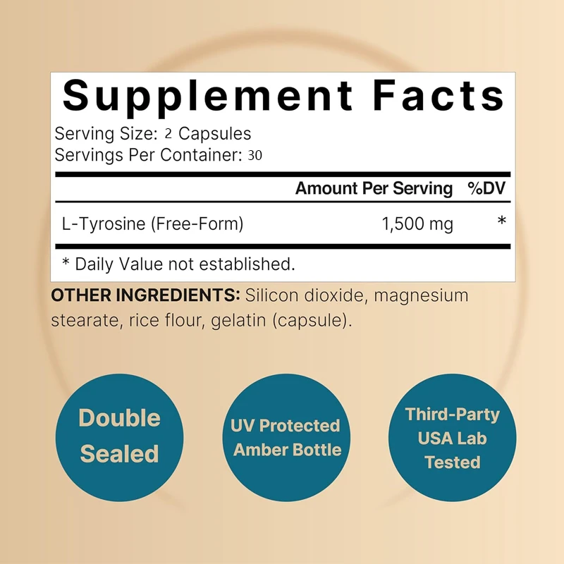 L-tyrosine supplements | Support memory, cognitive health, and psychological alertness - Non genetically modified