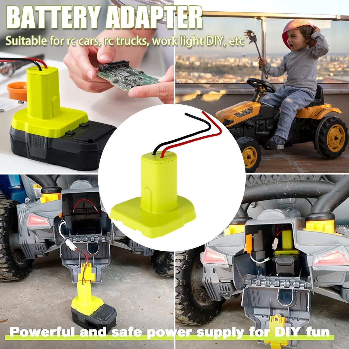 Ryobi Lithium Ion Battery 18V Power Wheels Adapter Tool Battery Adapter Portable Insulated Battery Connector for Work Lamp Toy