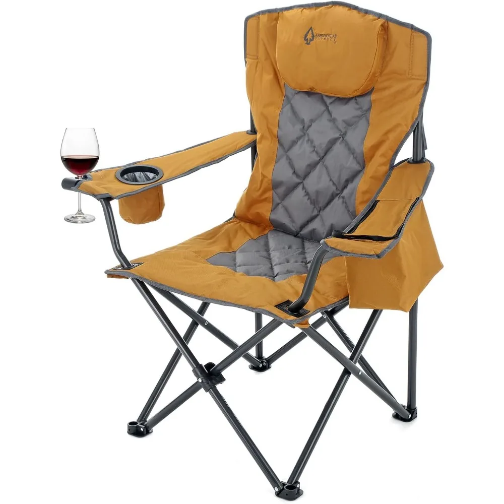 

OUTDOOR Portable Folding Camping Quad Chair w/ 6-Can Cooler, Cup & Wine Glass Holders, Heavy-Duty Carrying Bag, Padded Armrests,