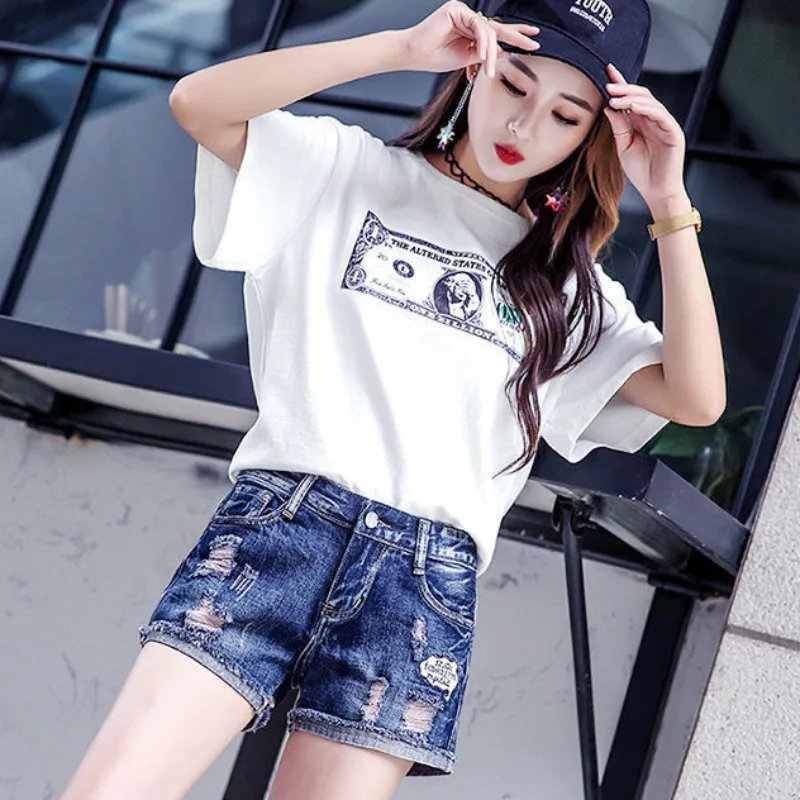 Female Short Jeans Pants Ripped Women's Denim Shorts with Waist Pocket Blue Luxury Elegant Casual Clothing Sales V Cheap Stylish