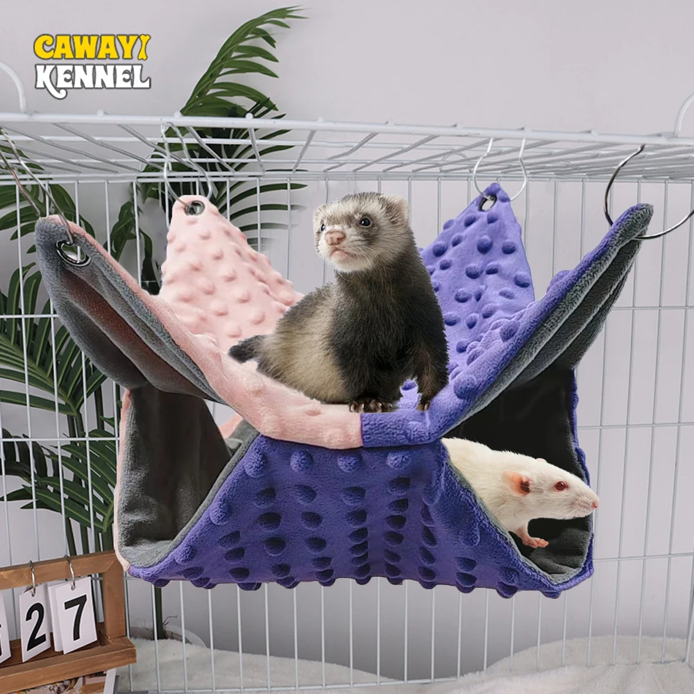 Winter Warm Pet Hanging Bed Contrast Color Splicing Double Thickened Hammock for Flying Squirrel Guinea Pig Pet Cage Accessories