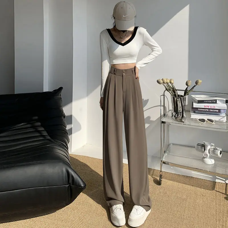 New Women'S Summer High Waist Straight Pants Female Wide Leg Pants Ladies Casual Sunscreen Ice Silk Loose Mopping Trousers G455