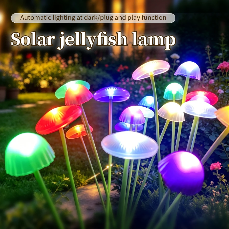 Waterproof Solar Garden Lights Dual Mode LED Solar Mushroom Lights Decor Yard Patio Pathway Jellyfish for Garden Ambiance Decor