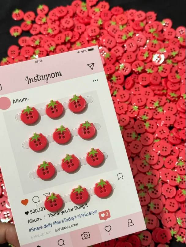 Tomato Shape Cute Button Resin Accessory with Holes for DIY Notebook Snowflake Decoration High Appearance Level Ins Button