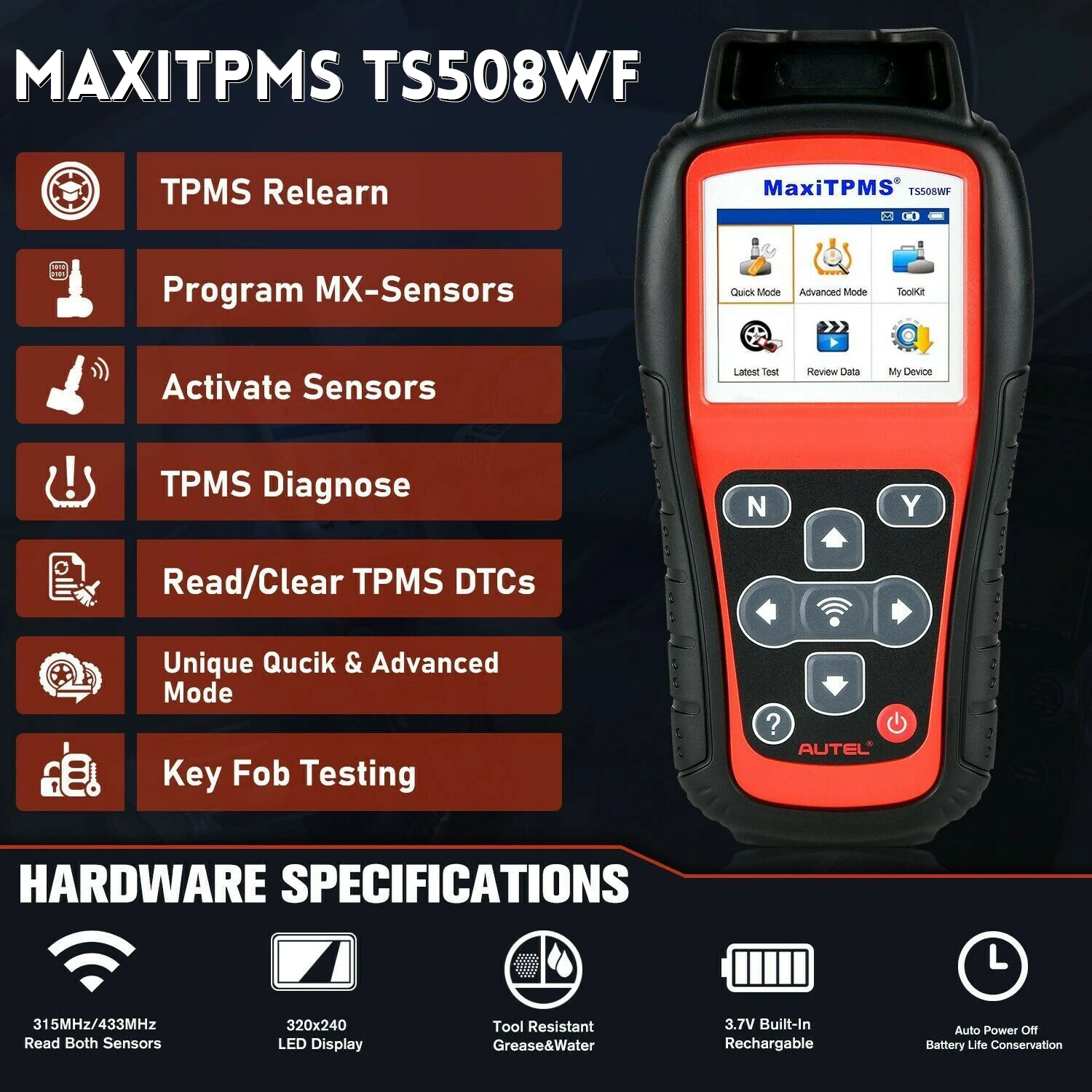 Autel MaxiTPMS TS508WF Diagnostic Tool or MX-sensors 315 433MHz Programmer Relearn Tool Free Update Tire Pressure Monitor 2026