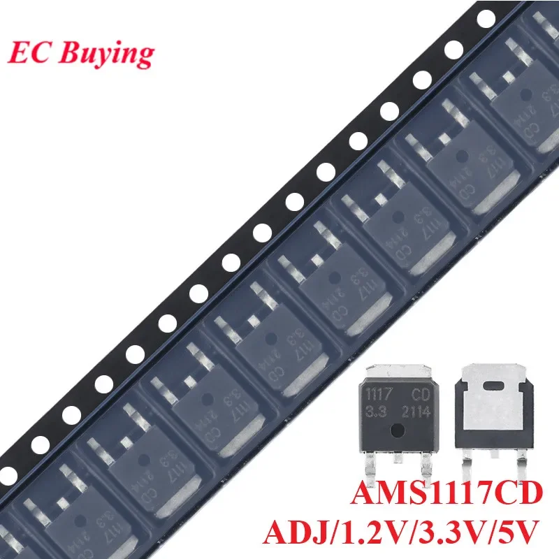 10pcs AMS1117 AMS1117CD-3.3 AMS1117CD-ADJ AMS1117CD-5.0 AMS1117CD-1.2 TO-252 TO252 Low Dropout Linear Regulator LDO IC Chip