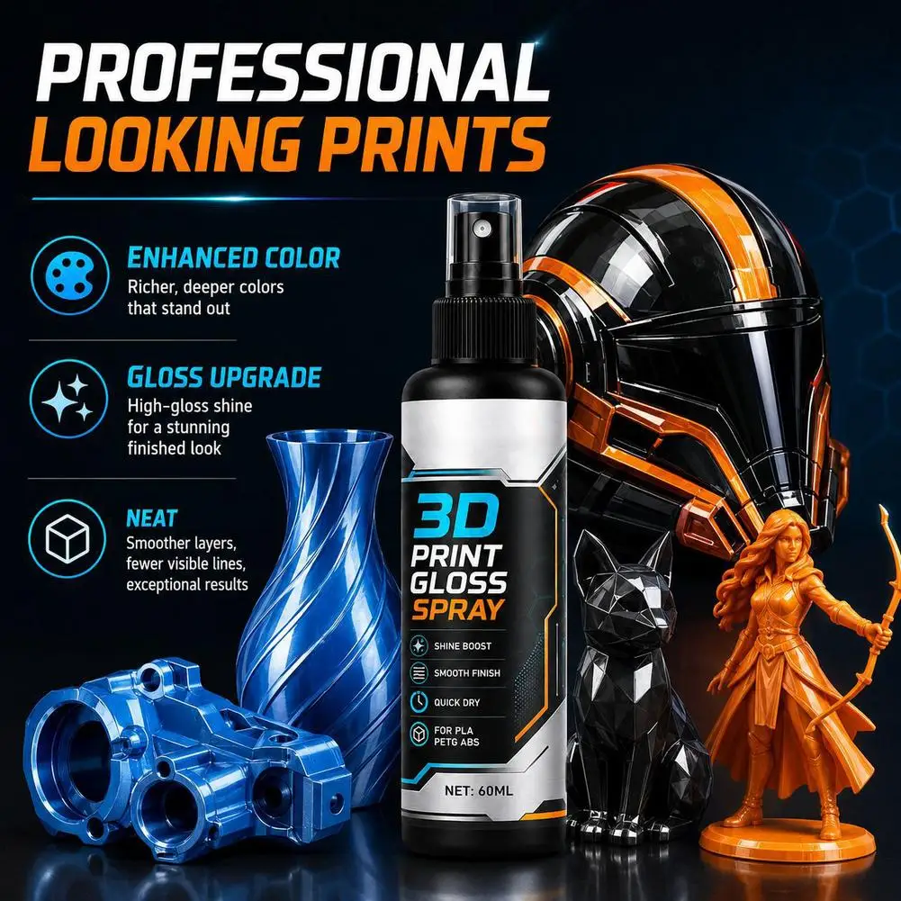 60ml 3D Print Gloss Spray Quick Dry Clear Coat Varnish Smooth Finish PLA PETG ABS Resin Figures Layer Lines Remover Polishing view 4