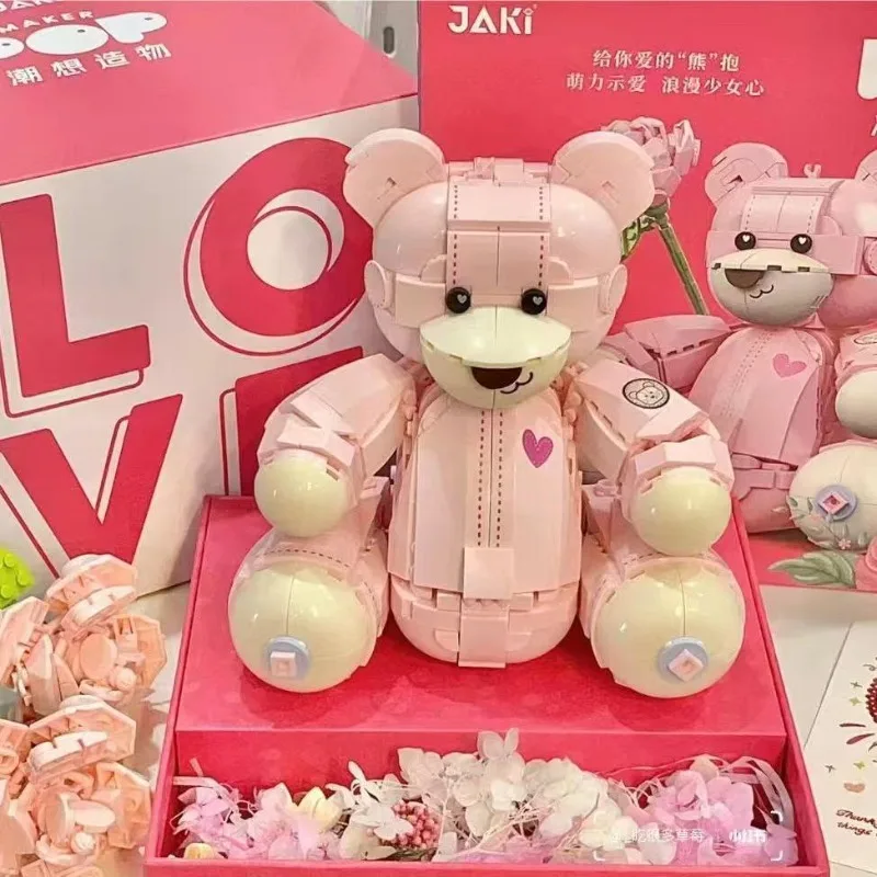 Creative Cute Doll Ornaments Little Pink Bear Building Blocks Creative Bear Model Sets Construction Bricks Gifts For Kids