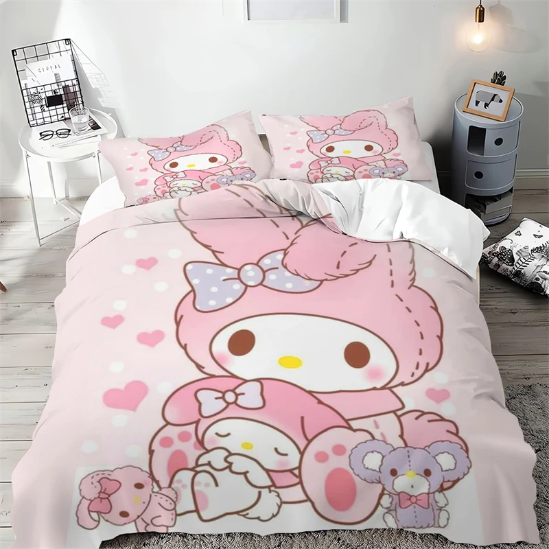 Kuromi Set seprai motif kartun lucu, Set seprei jahit banyak bagian, Set hadiah anak-anak