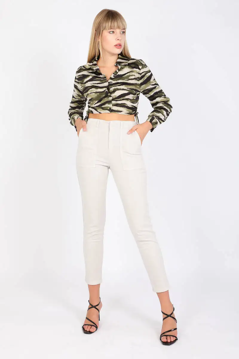 Women Gabardine Pants Light Gray