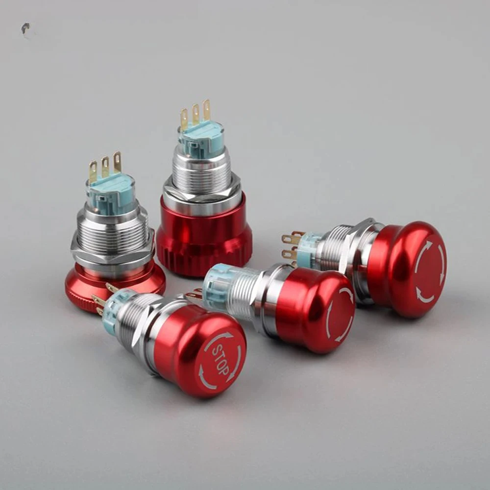 

16/19/22mm CNC Metal Button Switch Self-Locking Emergency Stop Waterproof Mushroom Head Device Stop Button Engraving Router
