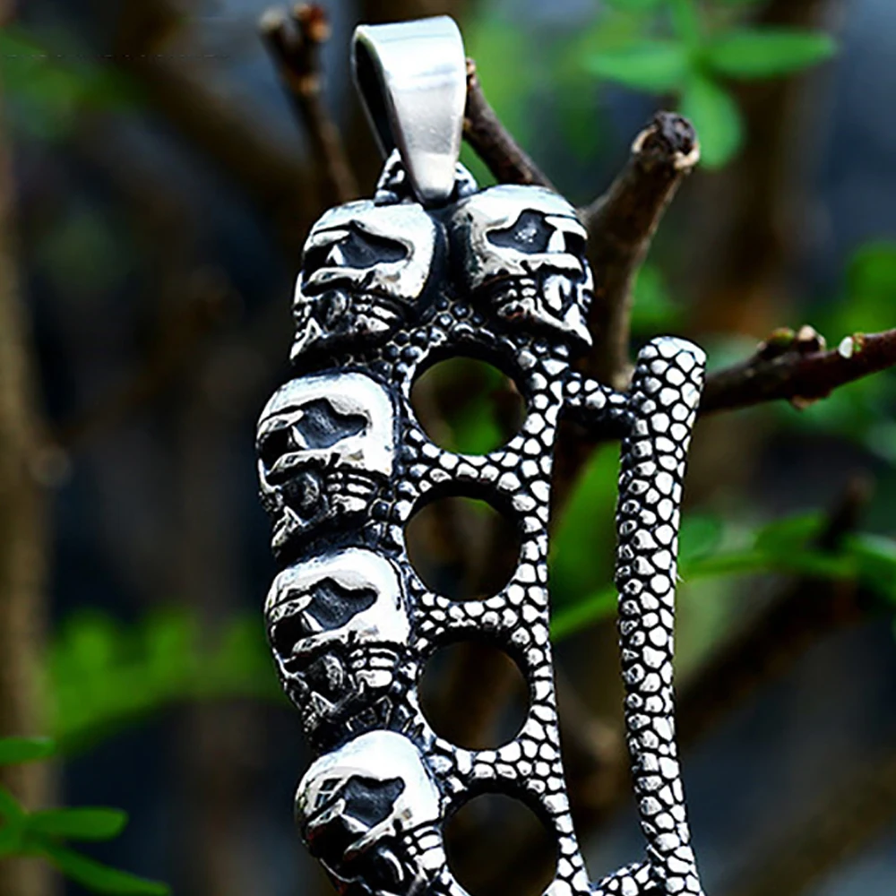 Cool Vintage Heavy Bicycle Chain Skull Brass knuckles Pendant Necklace For Men Stainless Steel Creative Jewelry Gift Accessories