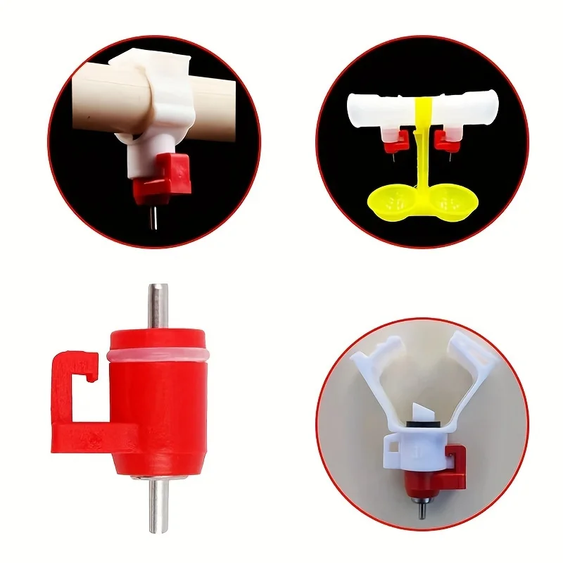 5PCS Cassette steel ball nipple drinking fountain for chickens, red head ball valve drinking nozzle