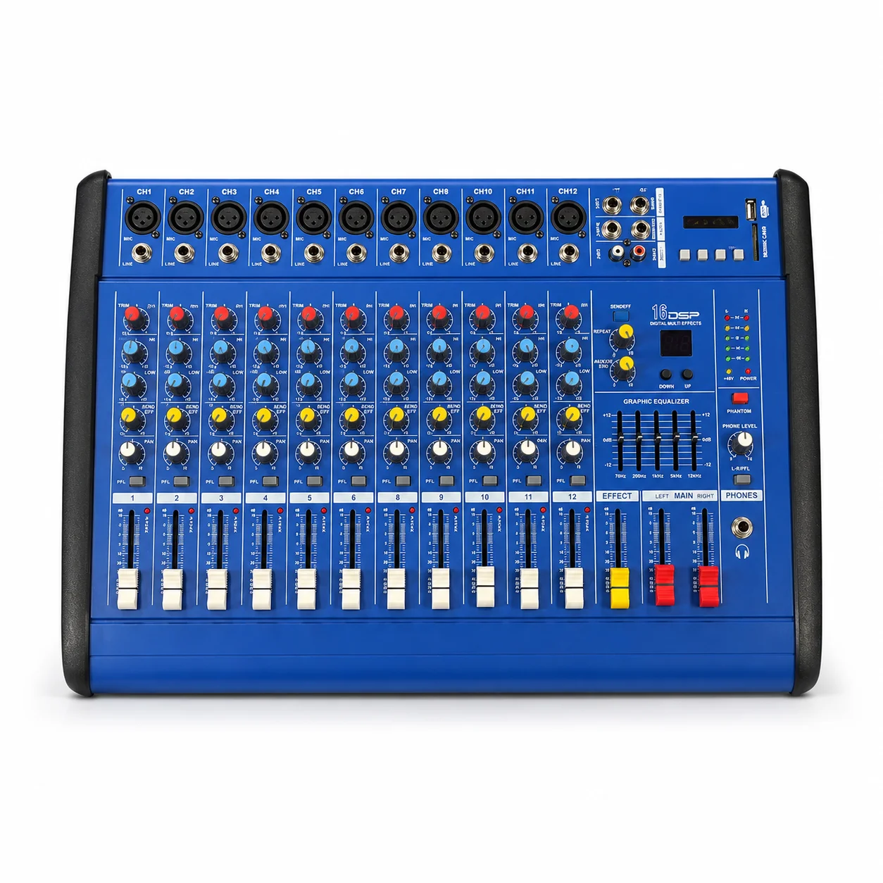 12 Channel Audio Mixer USB SD Player 16 DSP Effects 48V Phantom Power Sound Mixing Console for Karaoke Stage Live view 2