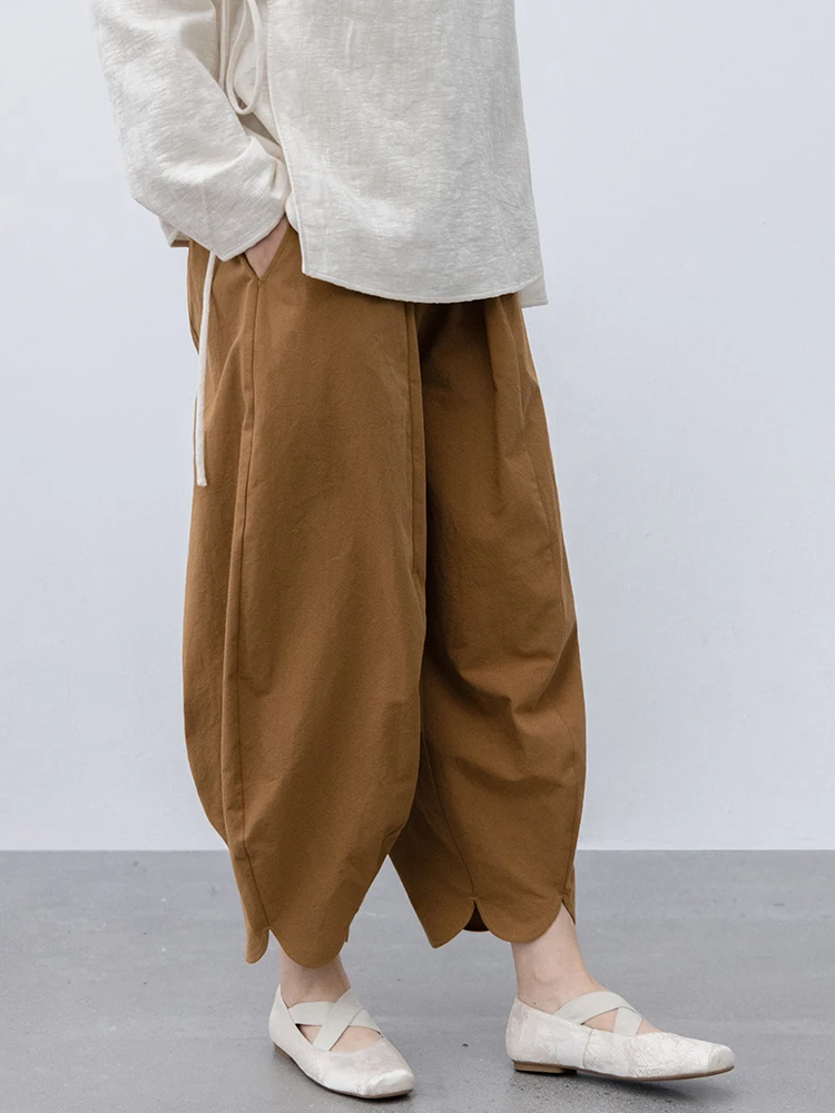 

Artistic Pure Cotton High Densi 00 Tead Count Red Brown Spring Loose Fit Pants New Le Collection Casual Trousers