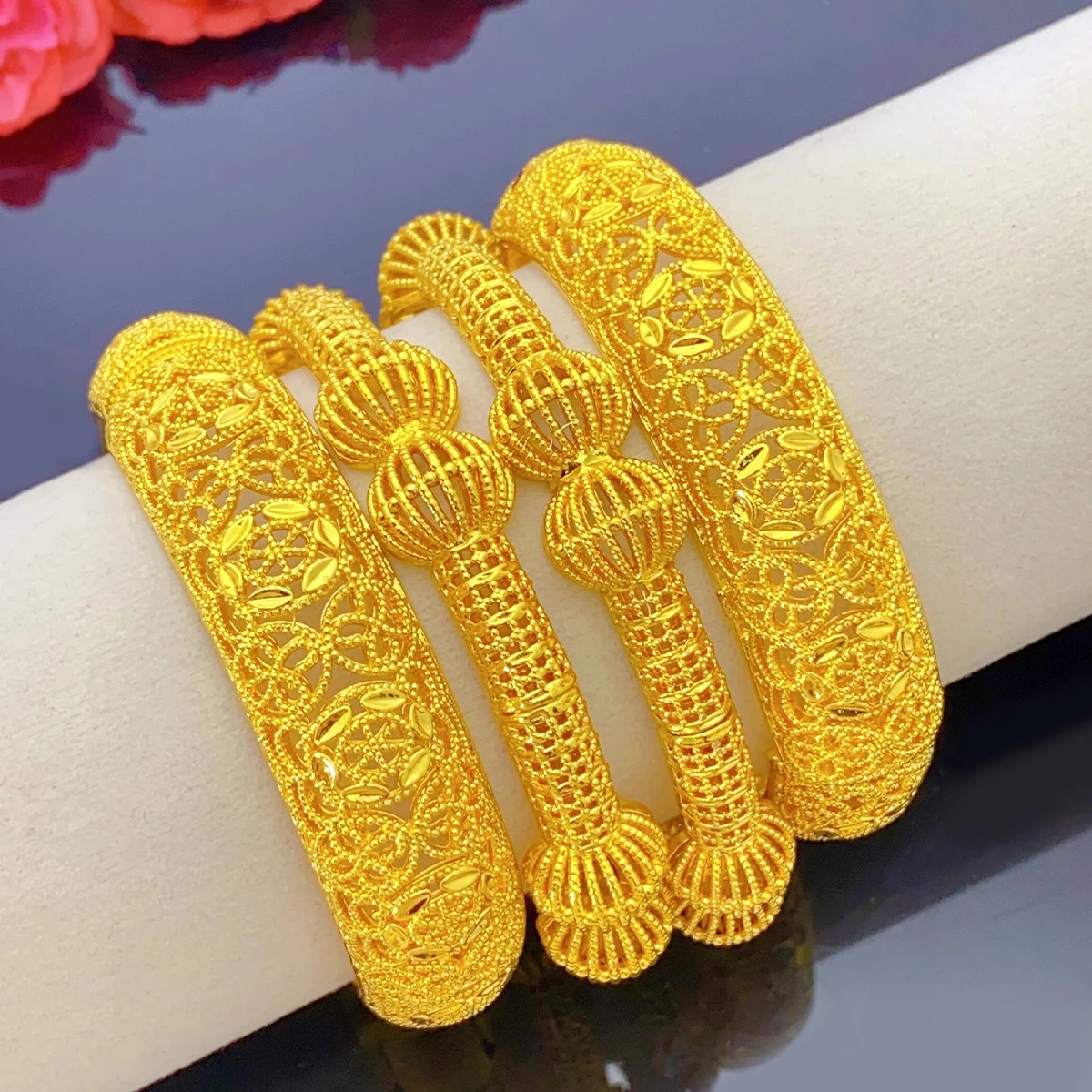 XUHUANG Ethiopian Bridal Gold Color Round Luxury Bangles Indian Wedding Jewellery Dubai Engagement Hand Jewelry Gifts 24k New