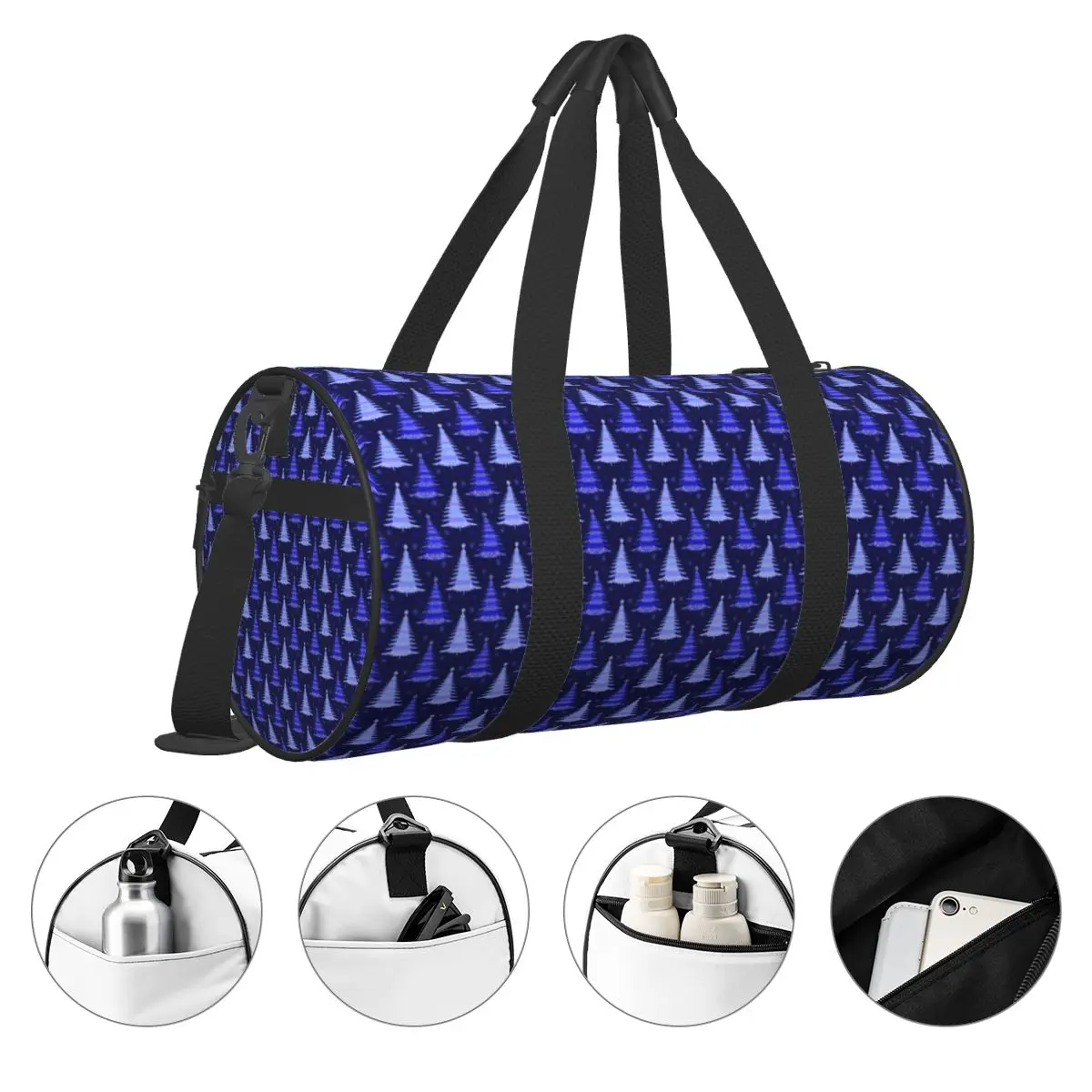 Borsa da palestra con motivo blu albero di Natale Borse sportive Oxford con scarpe Borsa da fitness con design per bagagli Novità per uomo