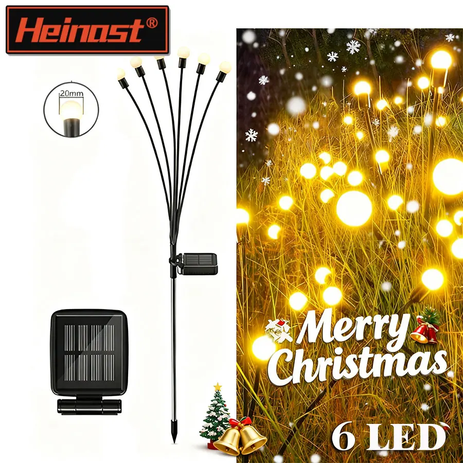 Solar Powered Christmas Lawn Decor with 6/8 LED Firefly Lights, Waterproof Starburst Garden Lamp for Outdoor Pathway Courtyard